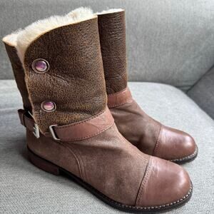 MATT BERNSON Tundra Shearling Lined Boots Leather Brown Women's Sz 8.5
